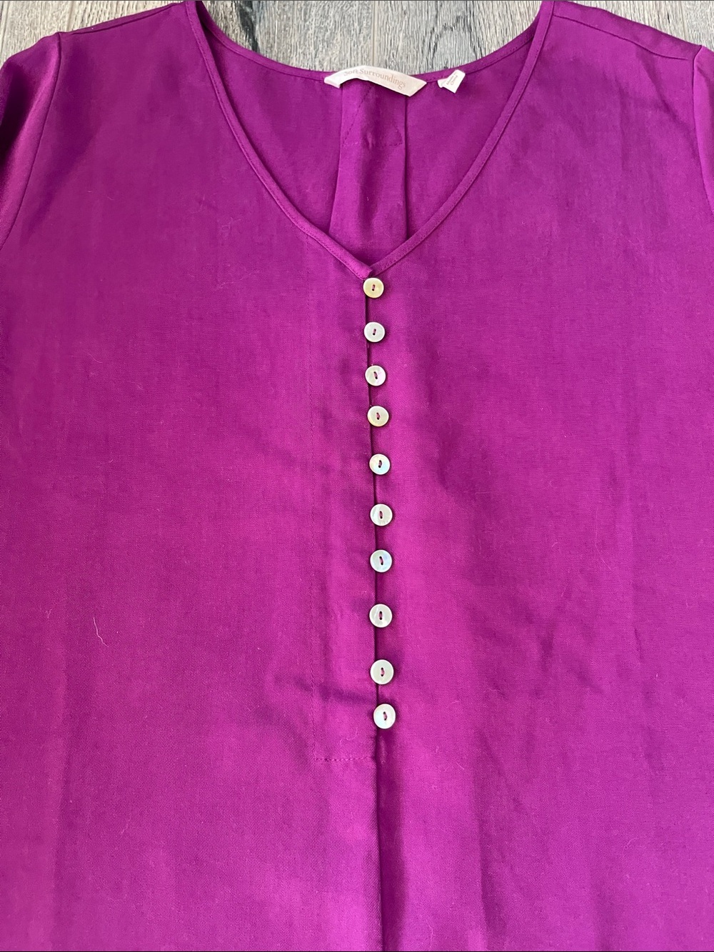 Soft Surroundings Deep Magenta V-Neck Button-Front Blouse - Picture 6 of 9